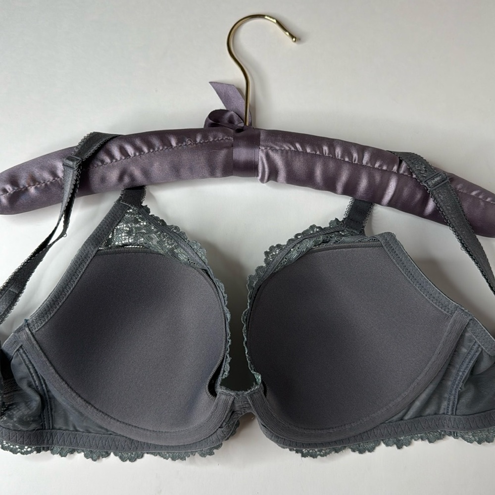 NWOT Wacoal Embrace Lace Plunge Convertible Contour Demi Bra 34D Grey Aqua - Picture 4 of 11